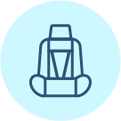 Baby car seat Icon on a celeste blue color circle
