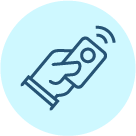 Hand pushing a button icon on a celeste blue color circle